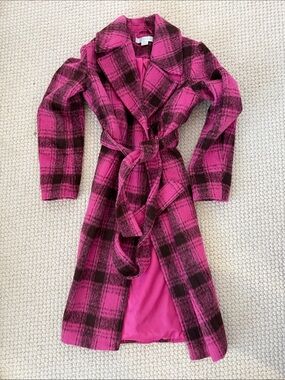 Noize Hot Pink Plaid Trench Coat